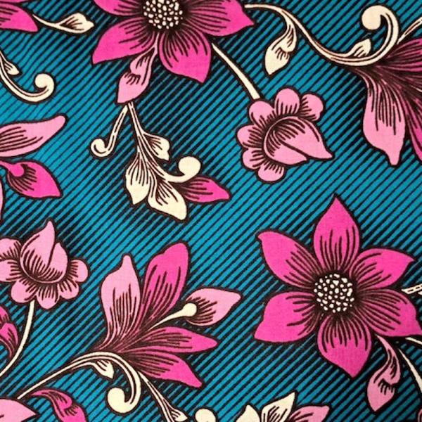Afrikanischer Wax Print Stoff Baumwolle PINK FLOWERS | Meterware