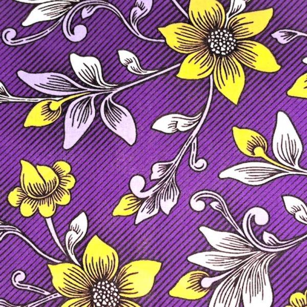 Afrikanischer Wax Print Stoff Baumwolle PURPLE FLOWERS | Meterware