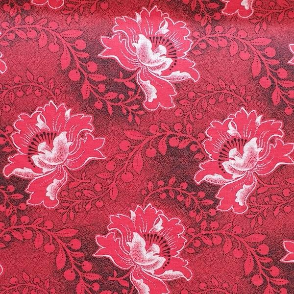 RED-FLOWER-Afrikanischer-Shweshwe-Stoff-
