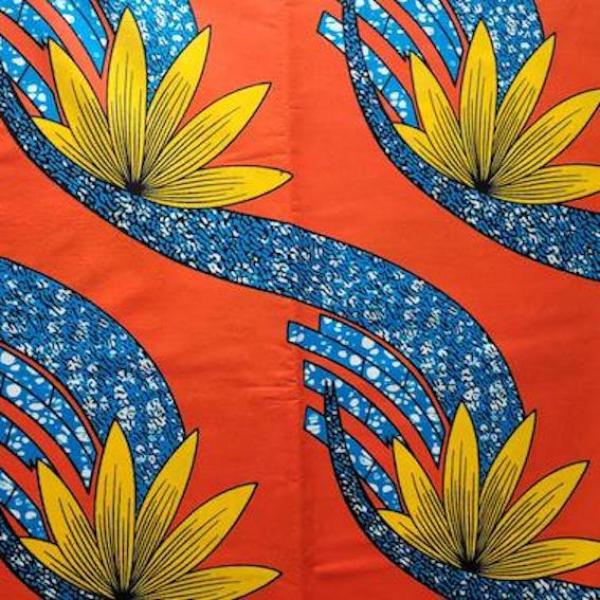 Afrikanischer Wax Print Stoff Baumwolle RED YELLOW TROPICAL FLOWER | Meterware