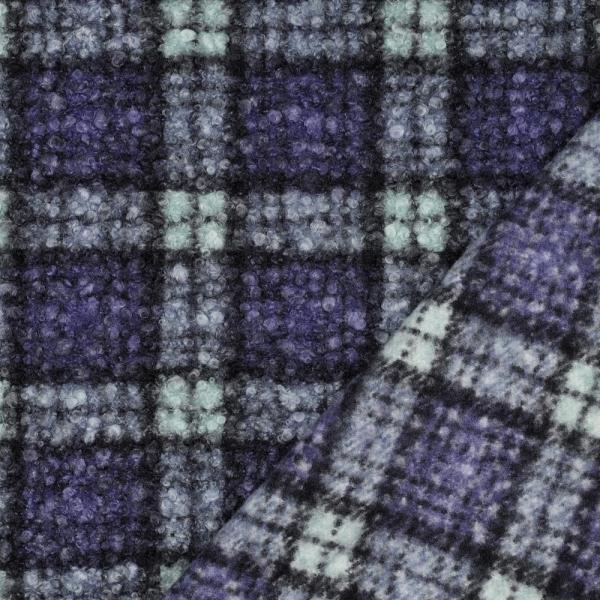 Strick-Bouclé Karo – Blau Mint | Meterware