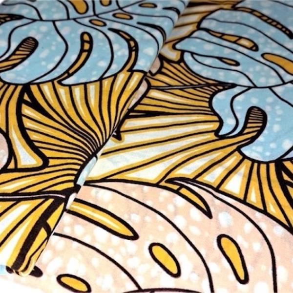 Afrikanischer Wax Print Stoff Baumwolle TROPICAL LEAF BLUE | Meterware