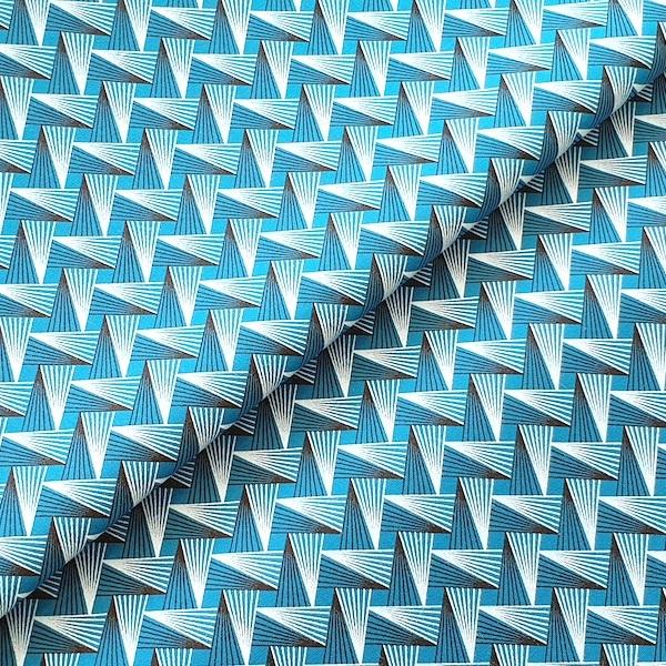 TURQUOISE-FAN-PATTERN-Afrikanischer-Shweshwe-Stoff