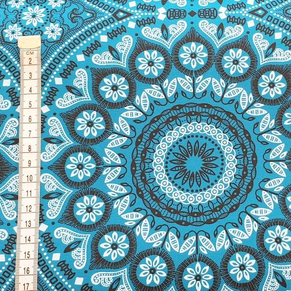 TURQUOISE-ORNAMENT-Afrikanischer-Shweshwe-Stoff