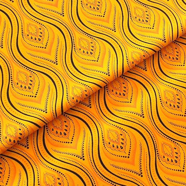 YELLOW-FLAME-Afrikanischer-Shweshwe-Stoff-